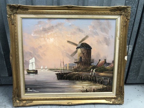 Dutch windmill harbour - harbour, scene
