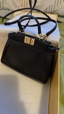 Fendi Peekaboo Crossbody Top Handle Bag In Black Leather And Golden Hardware