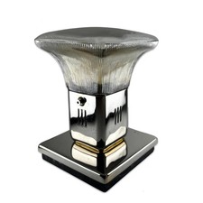 Art Deco Brass Lamp with Ribbed Glass Shade – Vintage 1930s Uplighter Light