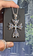 Vintage Lightweight Diamante Cross 46mm Pendant Necklace, in Box. 56cm chain
