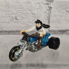 Hot Wheels Blastous Moto City Trike With Rider Diecast Metal Blue Tricycle