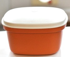 Retro Tupperware Square Rice Steamer/Drainer/Colander Red/Orange Lid 3 pcs.