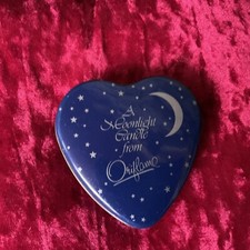RETRO ORIFLAME A MOONLIGHT CANDLE HEART SHAPE TIN SILVER STARS & MOON ~ EMPTY ~