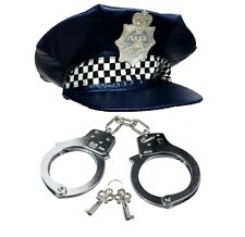 Police Instant Kit Bright Blue UK police hat with Hand cuffs fancy dress novelty