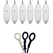 6x Hurricane Original Boat Fenders PM04 White 66x20cm + Free Spliced Rope UK