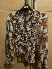 Zara Women's Floral Blouse Uk Size 10 Frilly Design Excellent Condition