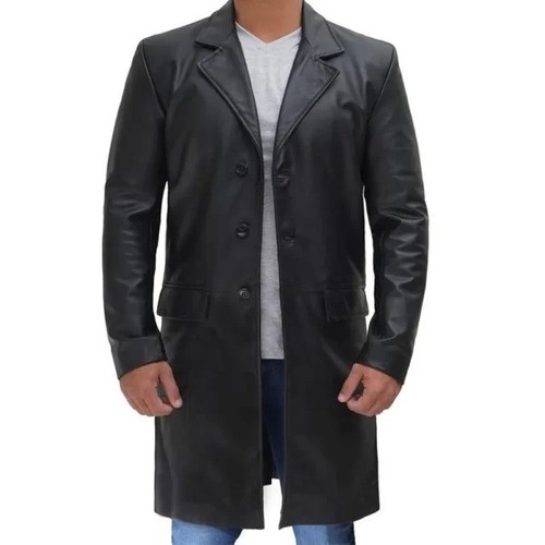 Men black leather - men, trench