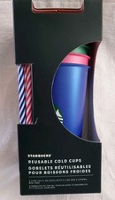 STARBUCKS Reusable 4 Cold Cups In Box With Lids and Straws 