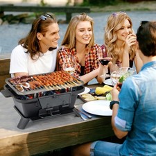 Cast Iron Hibachi Grill 40x27x18cm Portable Charcoal Grill with Grate Lifter