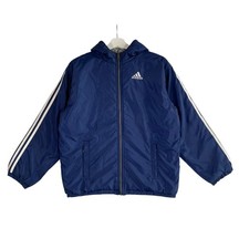 VTG 90s Adidas Reversible Jacket Mens L Blue Grey Embroidered Logo Padded Coat