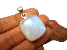 Fiery Square Moonstone  Sterling  Silver  925  Gemstone  Statement Pendant