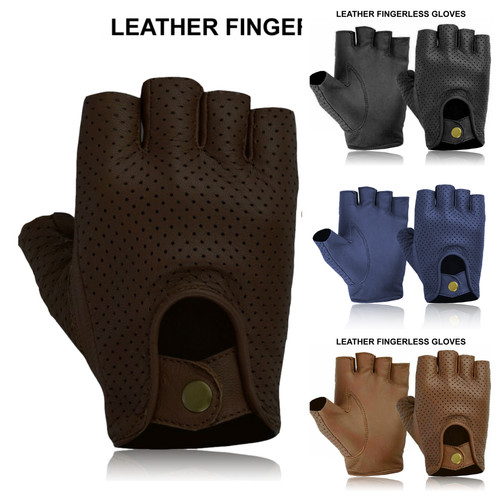 Real leather fingerless gloves - leather,
