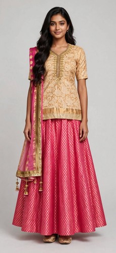 Pink gold lehenga piece set - lehenga,