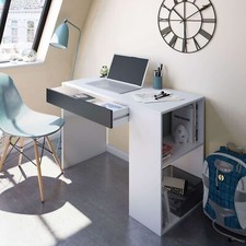 Desks Sesko Grey and White Desk with Drawer and Shelves