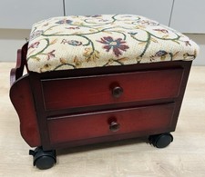 Vintage Foot Stool / Sewing Box - 2 Drawers -On Wheels - Magazine Rack