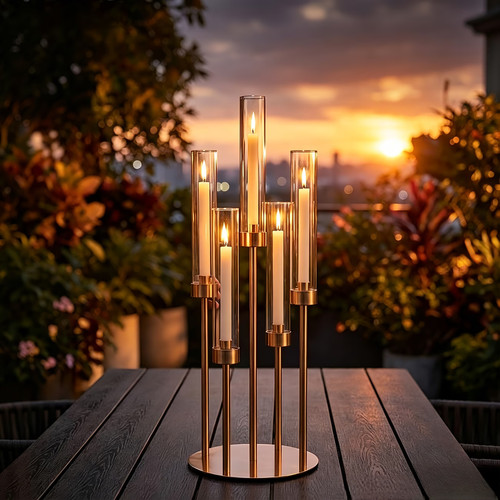 Golden plating arm candle - 5-arm,