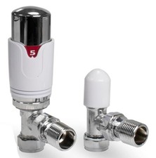 Self Balancing Angled Thermostatic Radiator Valves 15mm Drayton TRV4 Style Pack
