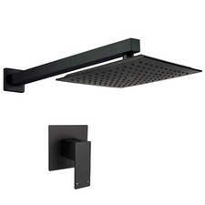 Matt Black Concealed Shower Mixer 10" Square Rain Shower Head 400mm Wall Arm Set