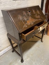 Vintage Bureau Oriental Carved Burmese Design Lockable Drawers Storage Bedroom S