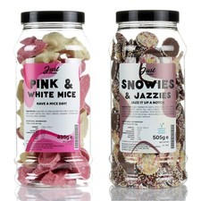 Just Treats Snowies & Jazzies | Pink and White Mice - Sweet Gift Jars J28 -J26