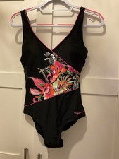 Zoggs Floral Black Wrap Front Ladies Swimming Costume - UK Size 12 - Never Worn