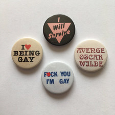 4 Gay Pride Badges, LGBTQ Vintage Remake Pin, Pink Triangle Lesbian Queer Button