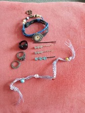 Rings 3 Black, Watch, Hair Clips, costume Goth jewellery bundle