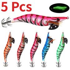 5Pcs Luminous Squid Jigs Hook Saltwater Lures Shrimp Octopus Lure Laser Jig UV