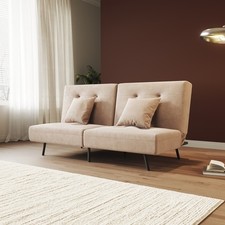 2 Seater Velvet Sofa Bed Khaki Adjustable Recliner Couches 2 Cusions Living Room