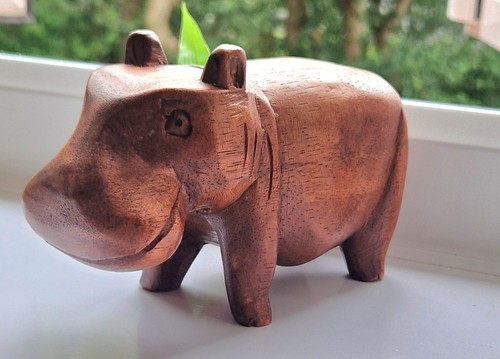 Hand carved wooden hippo - wooden,
