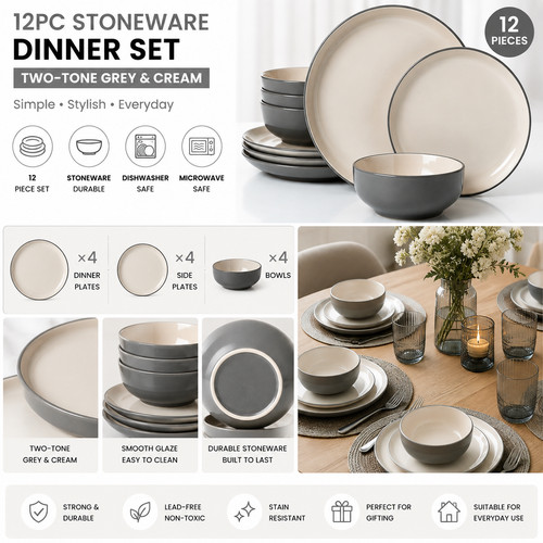 12pc stoneware dinner set - stoneware,