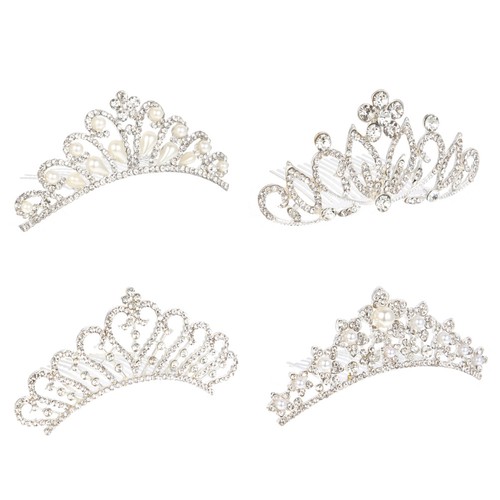 4pcs rhinestone pearl crown - pearl,
