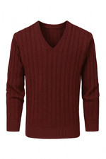 Men's Vintage Style Classic V-Neck Cable Knitted Jumper Sweater Knitwear  M-3XL