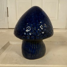 Large Blue Ceramic Mushroom Ornament 21cm Glazed Toadstool Cottagecore Decor