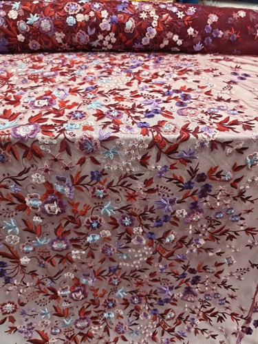 Burgundy lace fabric sold - lace,