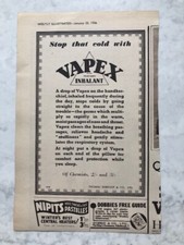 1937 VINTAGE ADVERT SMALL VAPEX INHALANT STOP COLD STIMULATES RESPIRATORY SYSTEM