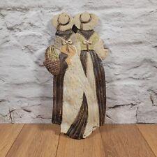 Vintage Chalkware Wall Plaque of Two Girls Walking With a Basket