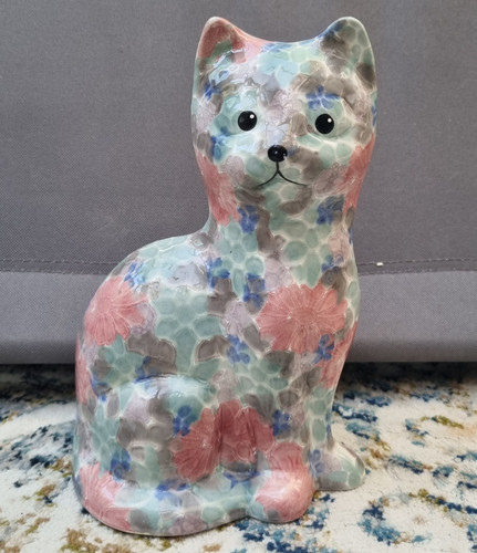 Multicolour floral ceramic cat - multicolour,