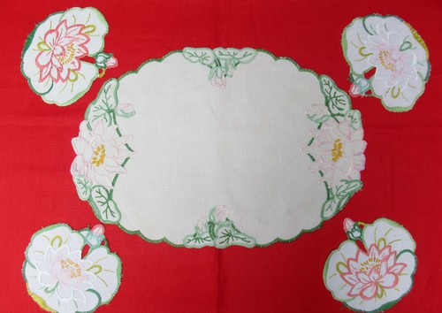 Vintage oval ecru linen table - vintage,