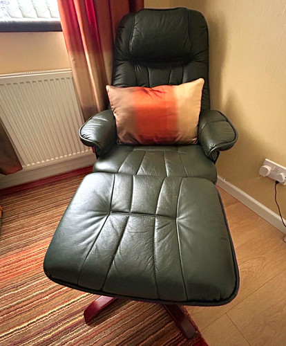 Green leather swivel recliner - leather,