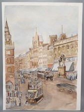  Original Watercolour Painting On Paper Trongate Tram Scene Glasgow A K Hunter 