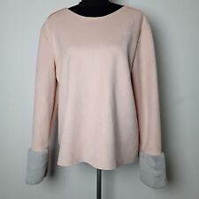 Zara Womens Faux Fur Cuff Long Sleeve Jumper Top Pink Gray Pullover Cozy Large