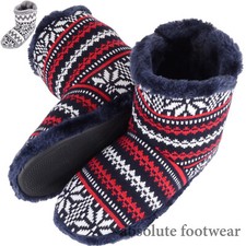 Mens Gents Slip On Knitted Style Slipper Boots Booties with Warm Faux Fur Lining