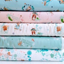Peter Rabbit  Print Cotton Textile Fabric, Five NEW Fabrics From Beatrix Potter