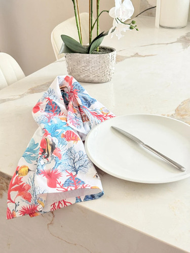 Coral reef print cotton tea - reef,