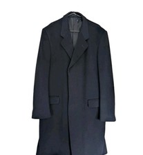 Crombie Centuar Gold Collection Pure Wool Full Black Over Coat Great Coat 44" L