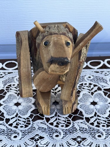 Hand carved wooden bear - wooden, cub