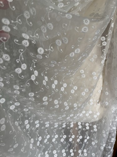 Ecru embroidered tulle soft - ecru, tulle—