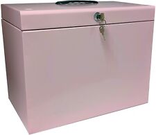 A4 Metal Pastel Pink File Filing Box Storage Lockable 5 Suspension Files Tidy 
