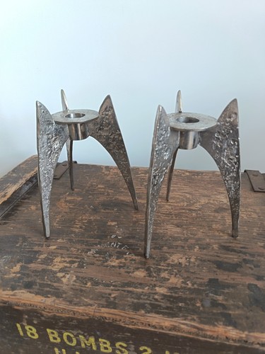 Pair vintage brutalist metal - pair,